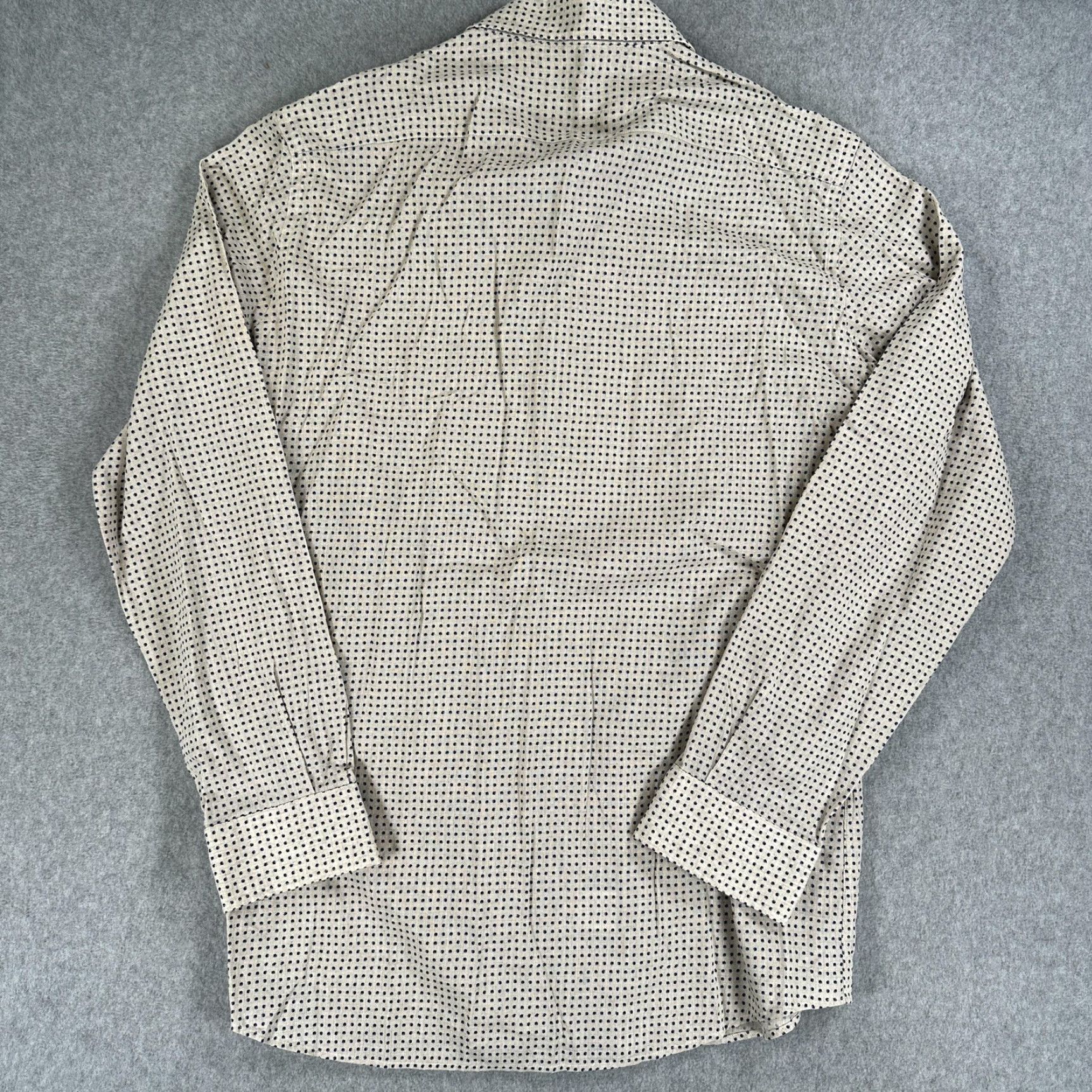 Vintage Luciano Barbera Shirt Mens L Beige Blue Polka Dot Cotton Linen Made Italy Size US L / EU 52-54 / 3 - 7 Thumbnail