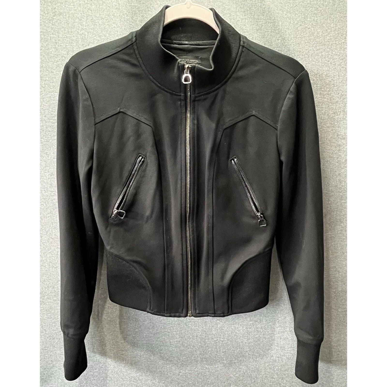 Guess GUESS Jeans Solid Black Moto Bomber Jacket Women Size XS Size XS / US 0-2 / IT 36-38 - 1 Thumbnail
