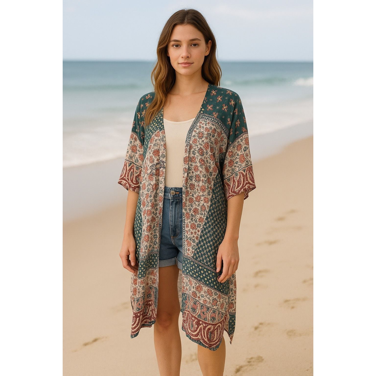 Other Cupshe Boho Floral Kimono Cover-Up – Open Front Beach Cardig Size M / US 6-8 / IT 42-44 - 2 Thumbnail