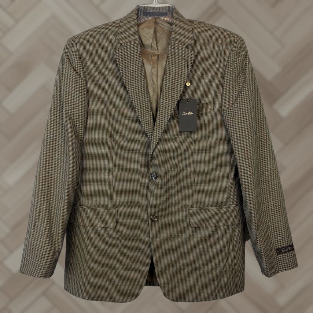 Tasso Elba Men Brown Two Button Sport Coat Jacket Blazer Houndstooth Shirt?
