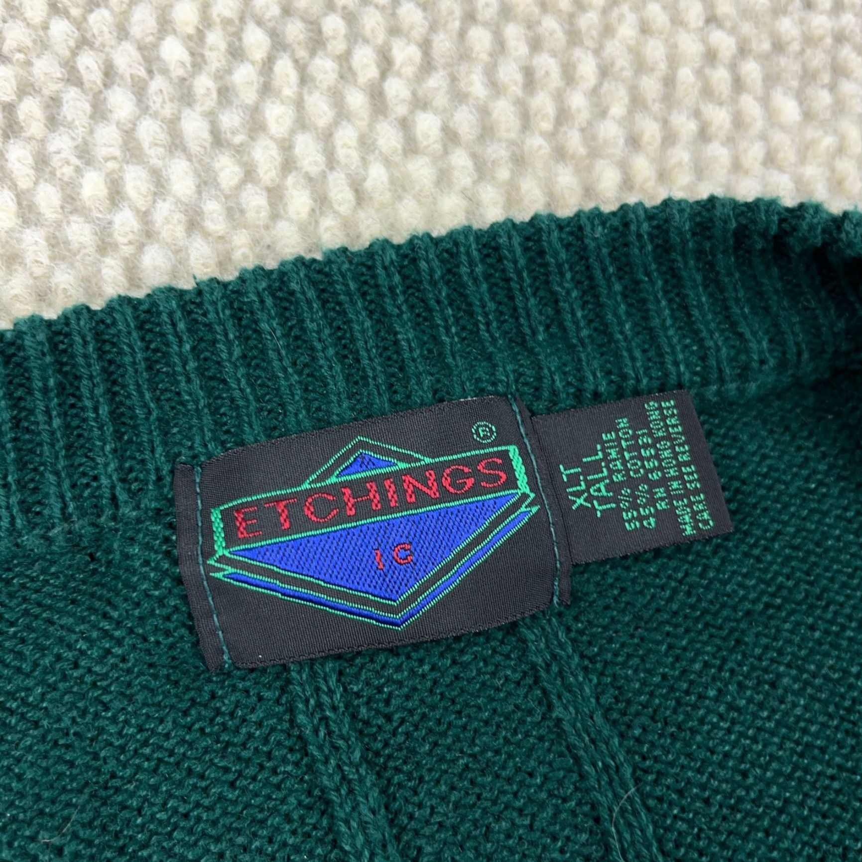 Vintage VINTAGE Etchings Sweater Men XLT Green Cable-Knit Pullover 90s Tennis Golf Mens Size US XL / EU 56 / 4 - 4 Thumbnail