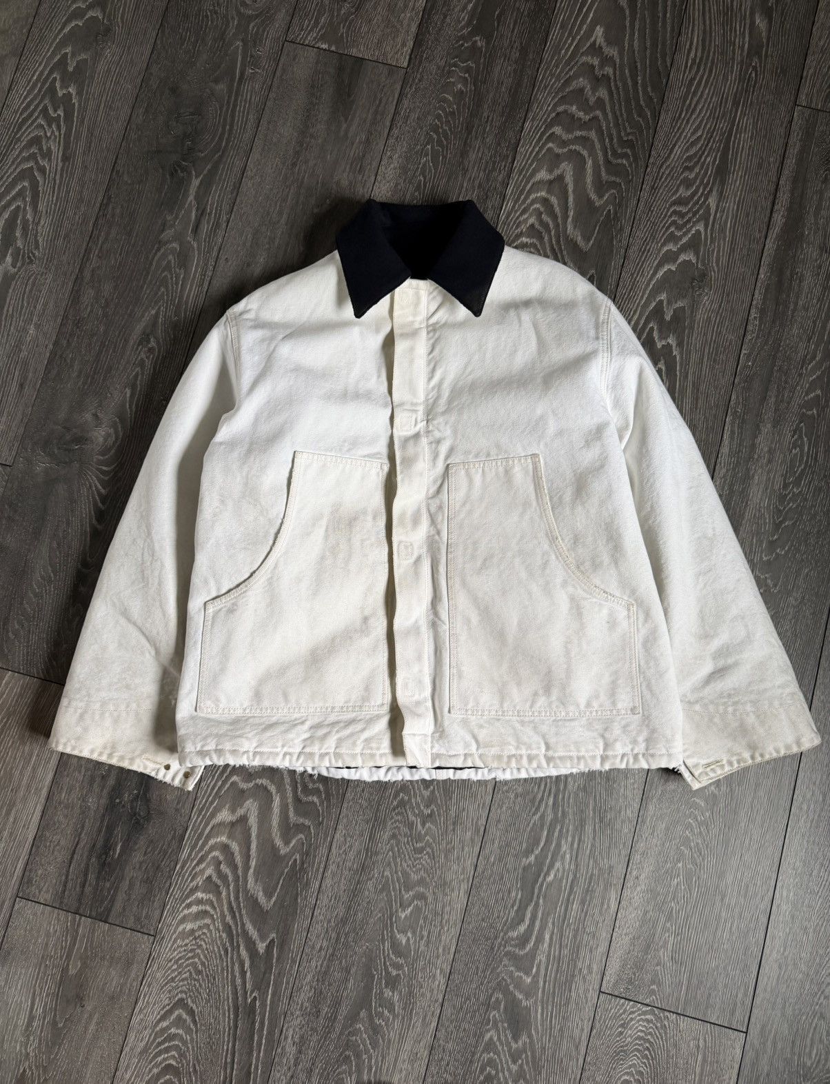 Prada prada aw24 runway white dirty canvas distressed jacket coat Size US M / EU 48-50 / 2 - 1 Thumbnail