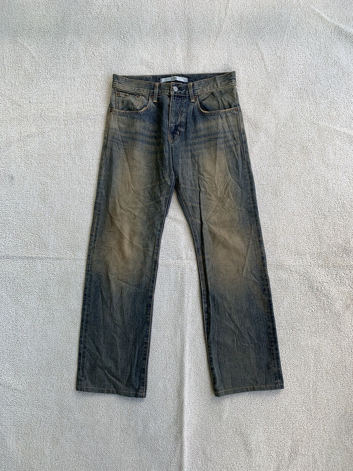 If Six Was Nine × Japanese Brand × Le Grande Bleu (L.G.B.) Vintage Edwin XV Loose Yellow Mud Washed Distressed Jeans Size US 31 - 1 Thumbnail