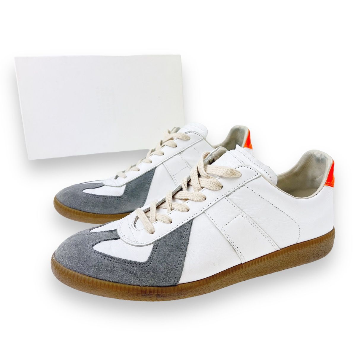 Pre-owned Maison Margiela White Grey Orange Replica Trainers Shoes