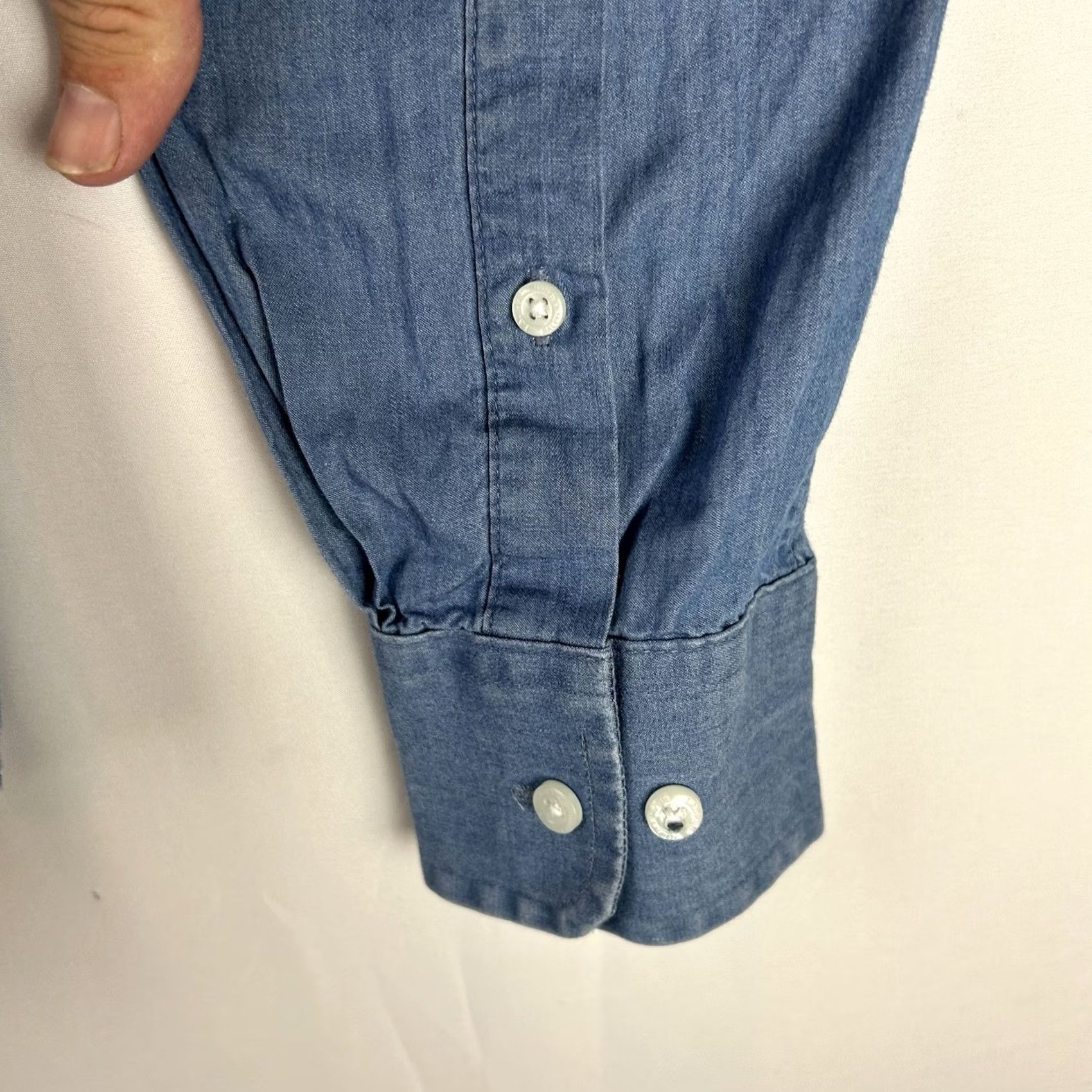 Ralph Lauren VINTAGE Lauren Ralph Lauren Shirt Button-Down 90s Regular Medium Mens Blues Cotton Knit Short/Long Sleeve Solid Pattern Size US M / EU 48-50 / 2 - 6 Thumbnail