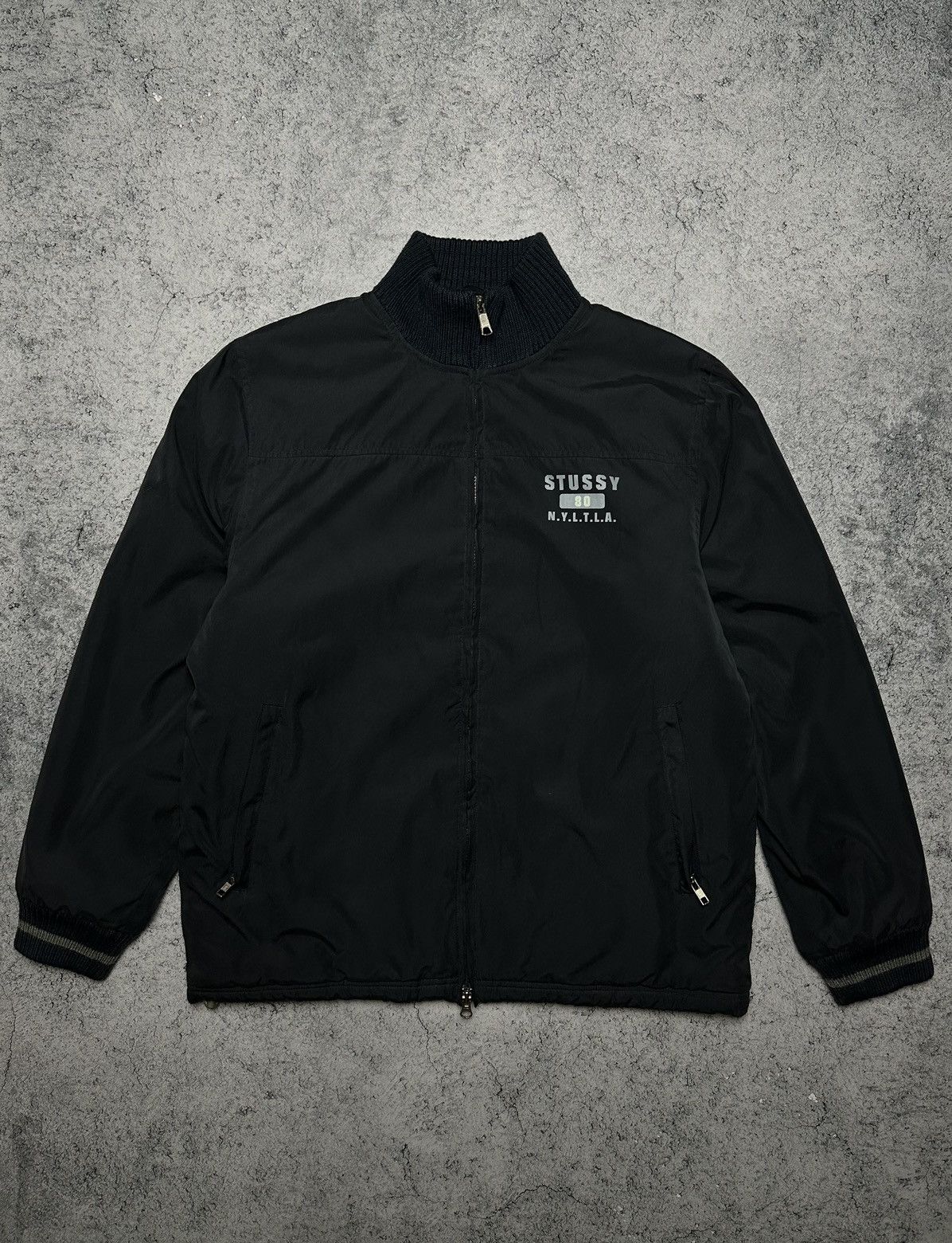 image of Stussy 80 Nyltla Down Puffer Jacket in Black, Men's (Size Large)