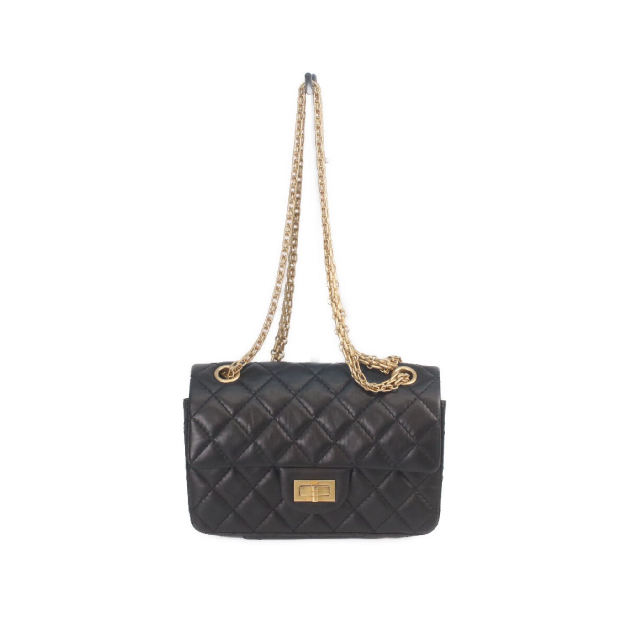 Chanel CHANEL AS0874 Black Vintage Calfskin Matelassé 2.55 Mini Chain Shoulder Bag with Gold Hardware - Women's Size ONE SIZE - 1 Thumbnail