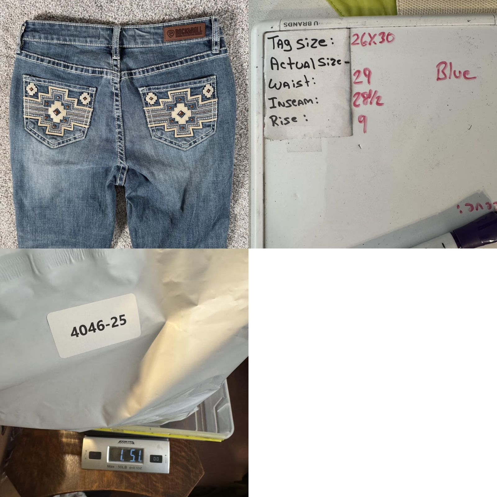 Denime Rock & Roll Denim Jeans Womens 29x28.5 Blue Mid Rise Bootcut Embroidered Aztec Studded Pockets Size 29" - 9 Thumbnail