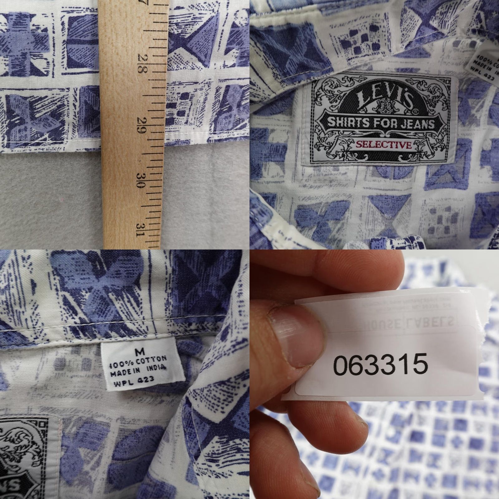 Levi's VINTAGE Levi's Shirt Men Medium Geometric Button-Up 90s Cotton Blue White Classic Casual Mens Siz M Size US M / EU 48-50 / 2 - 8 Thumbnail