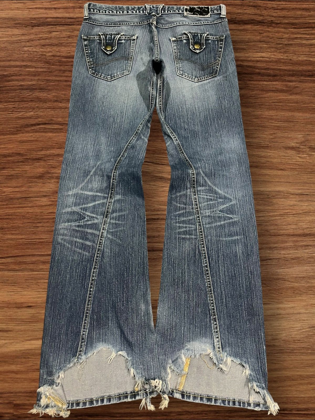 Number (N)ine ⚡️Flare⚡️Vintage Lee Riders Double Button Blue Frayed Leg Jean Size US 34 / EU 50 - 1 Thumbnail