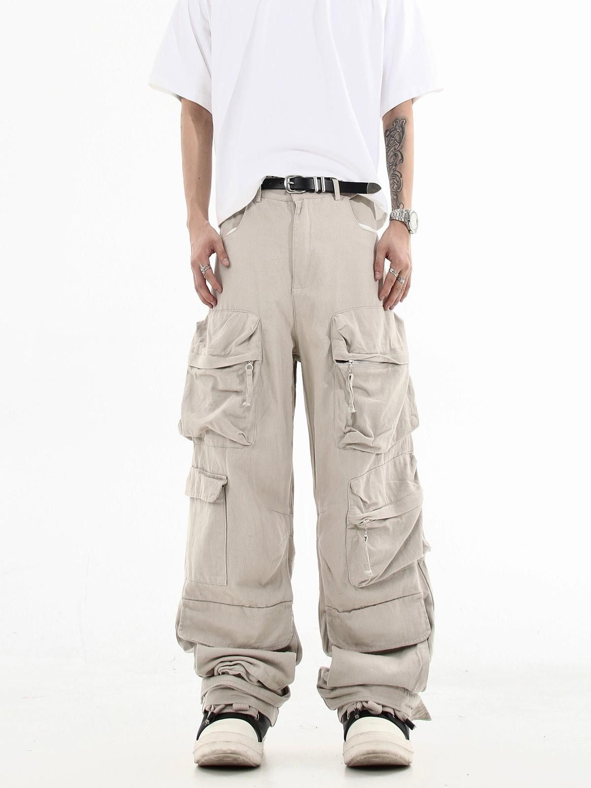 Japanese Brand Beige Baggy Multi Pocket Pleated Cargo Pants Size 28" / US 6 / IT 42 - 2 Thumbnail