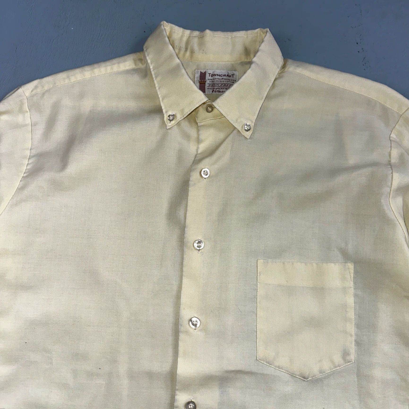 Penn VINTAGE TownCraft Shirt Men L Yellow White Stripe 60s 1960s USA Casual Button-Up Size US L / EU 52-54 / 3 - 2 Thumbnail