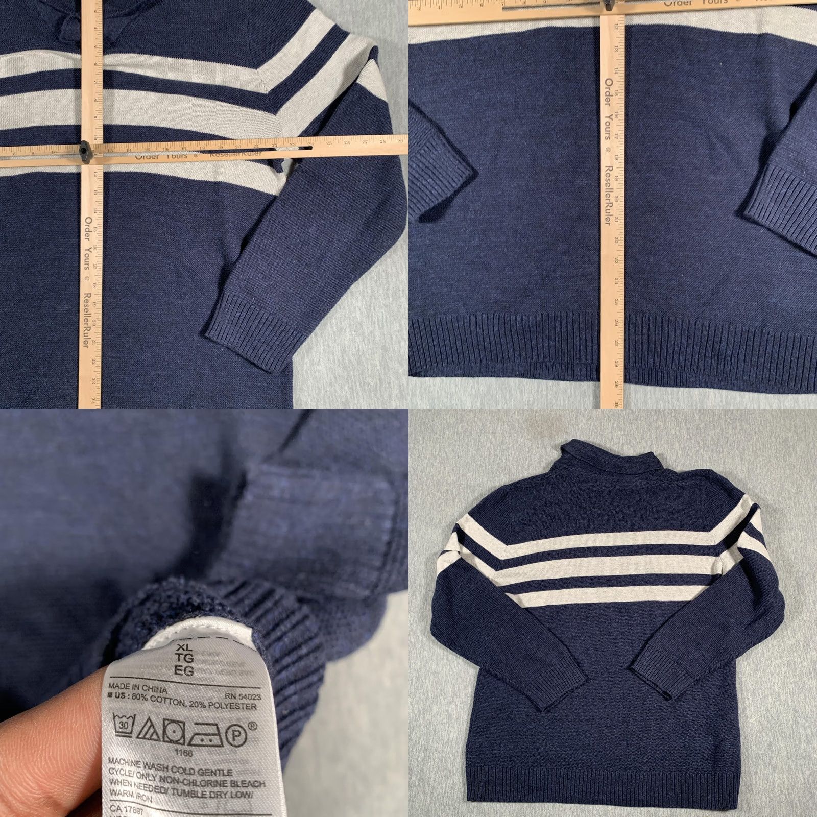 Old Navy Old Navy Sweater Mens XL Navy Blue Stripe Shawl Collar Cotton Knit Pullover Size US XL / EU 56 / 4 - 8 Thumbnail