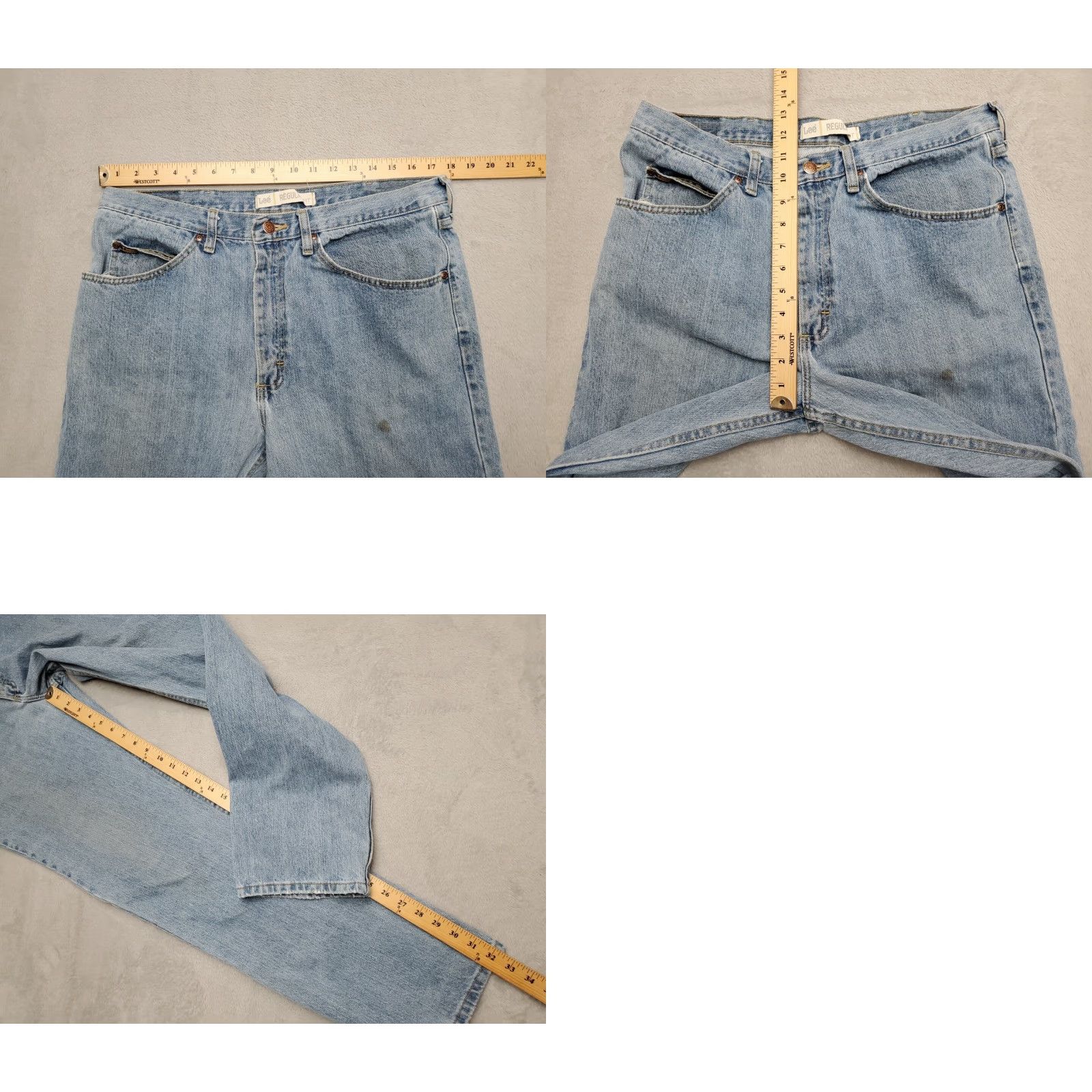 Lee VINTAGE Lee Jeans Mens 36x34 Blue Denim Straight Light Wash Cotton Casual Pants Jeans Size US 36 / EU 52 - 9 Thumbnail