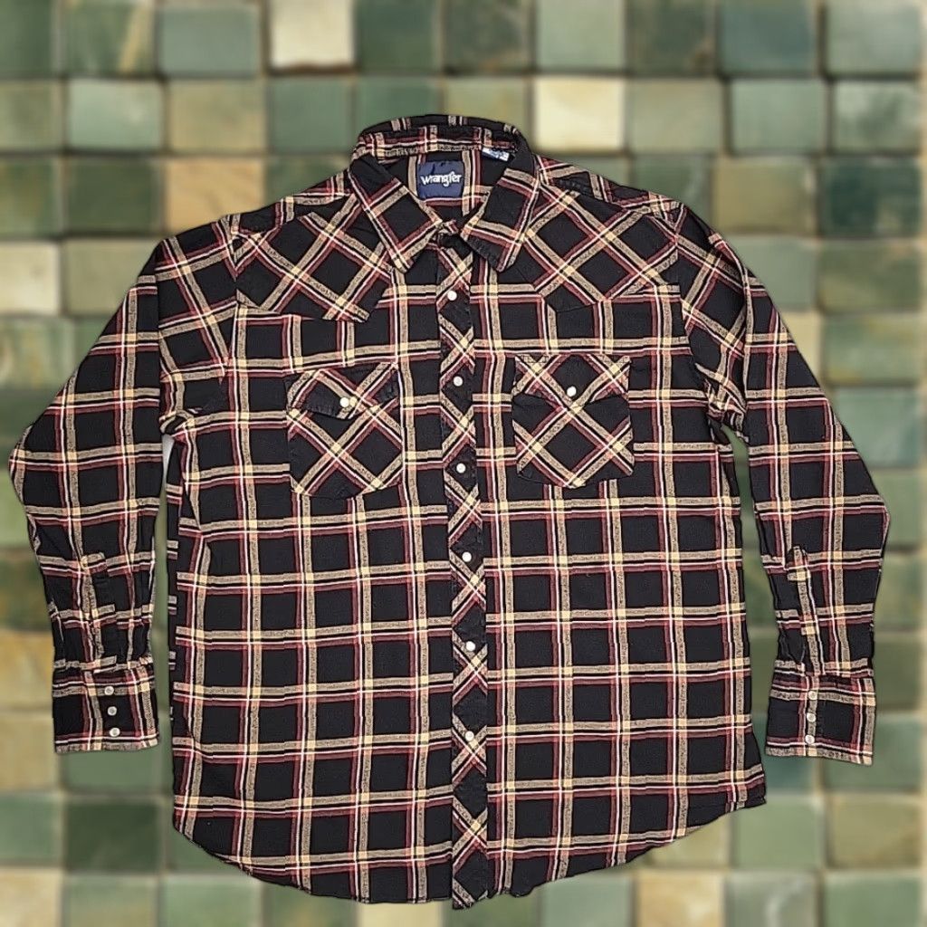 Wrangler VINTAGE Wrangler Shirt Mens Extra Large Black Plaid Flannel Pearl Snap Western Cowboy Size US XL / EU 56 / 4 - 1 Thumbnail