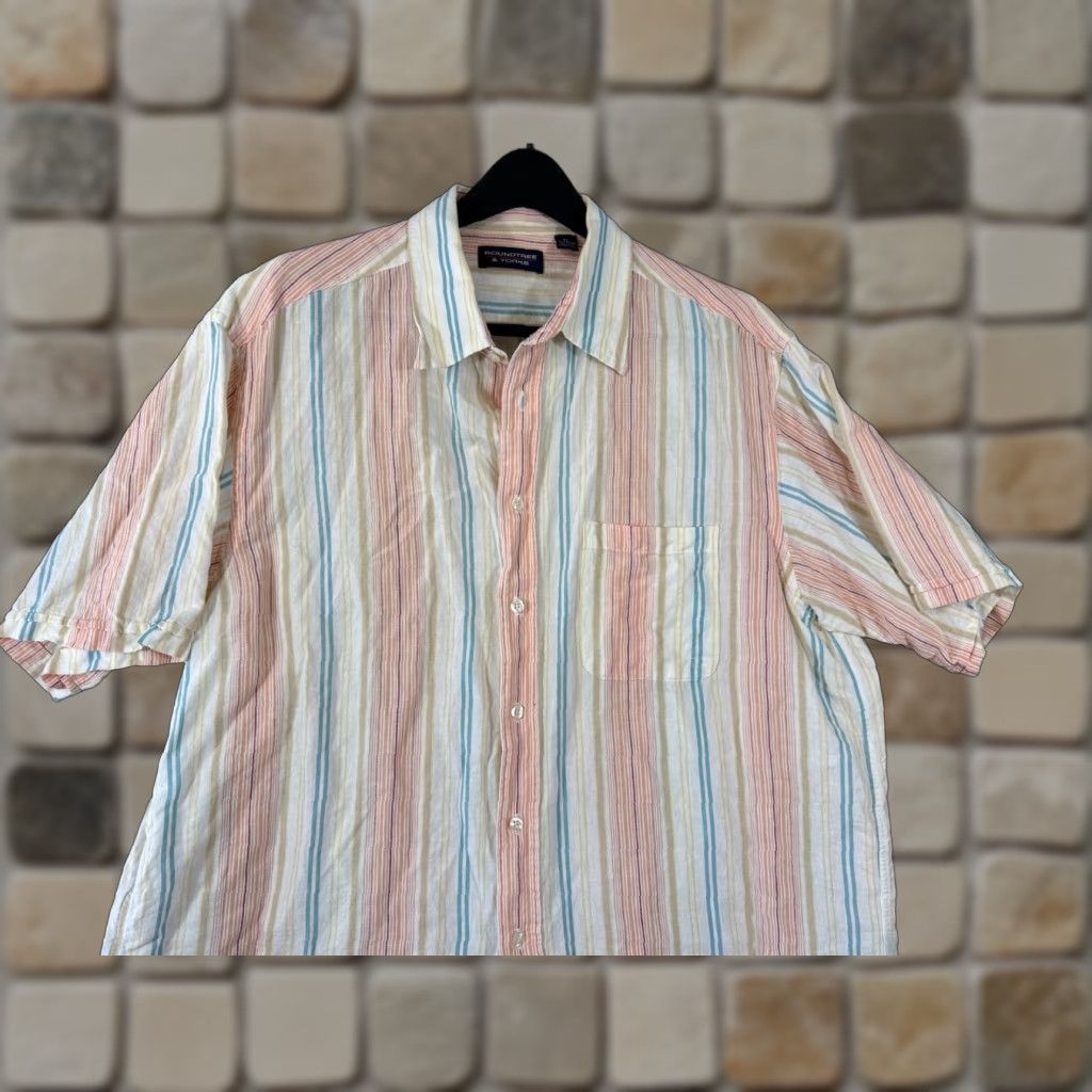 Roundtree & Yorke Roundtree & Yorke Shirt Mens XL Multicolor Striped Linen Blend Short Sleeve Beach Button Front Size US XL / EU 56 / 4 - 1 Thumbnail