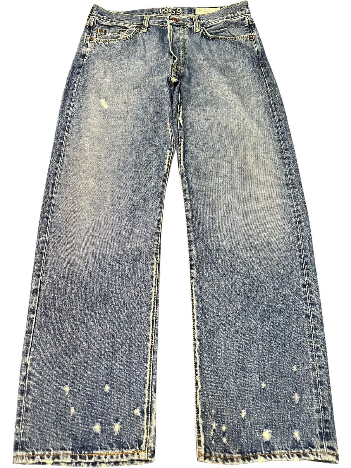 Gap Vintage Gap Blue Wash Distress Loose Selvedge Jeans Size US 32 / EU 48 - 1 Thumbnail