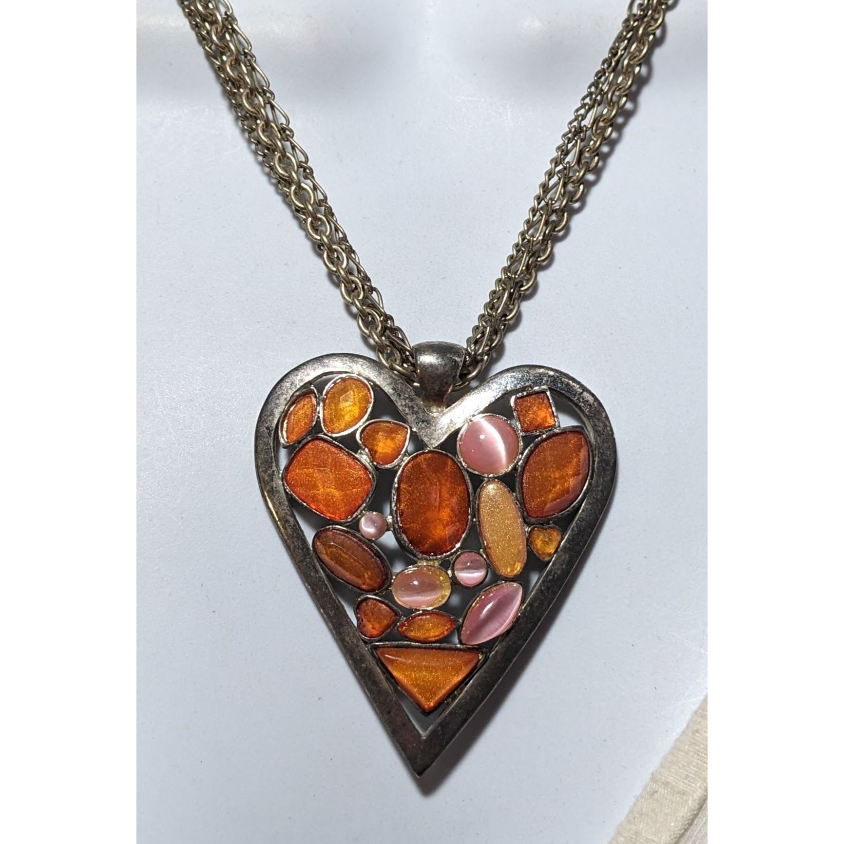 Other Pink And Orange Gemmed Heart Pendant Necklace Size ONE SIZE - 6 Thumbnail