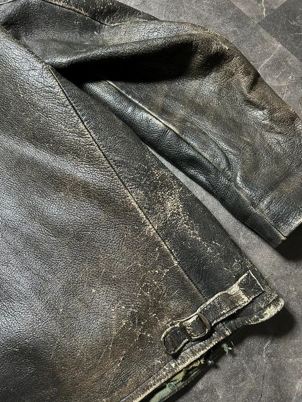 Vintage Distressed Leather Jacket Wool 60s 50s Retro vintage Size US L / EU 52-54 / 3 - 14 Thumbnail