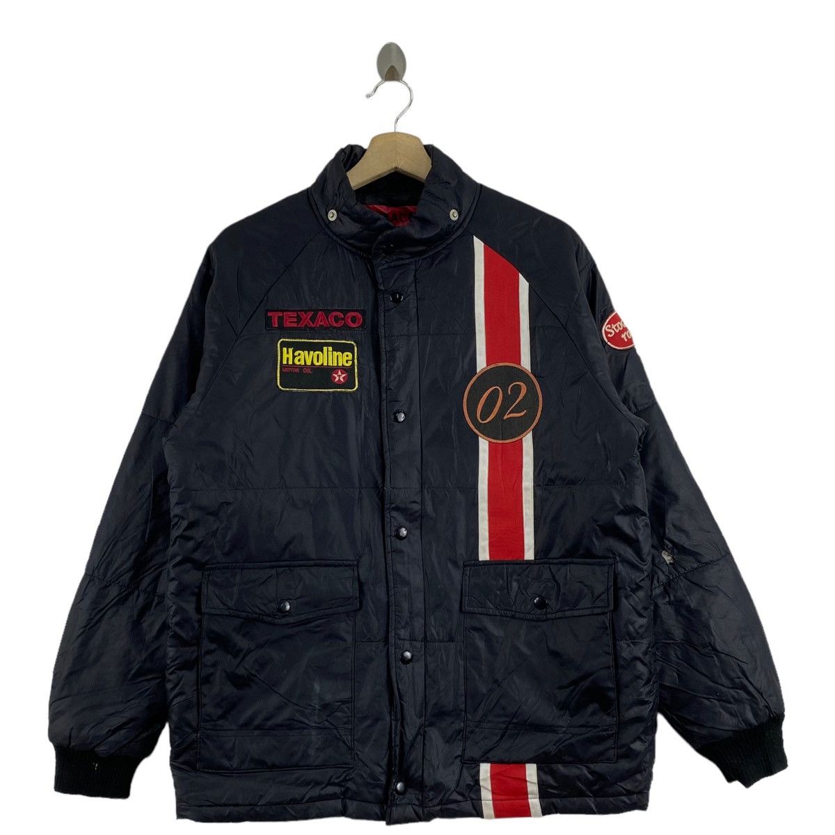image of Bomber Jacket x Nascar Texaco Nascar Havoline Motor Oil Racing Embroidered Tag in Black (Size Mediu