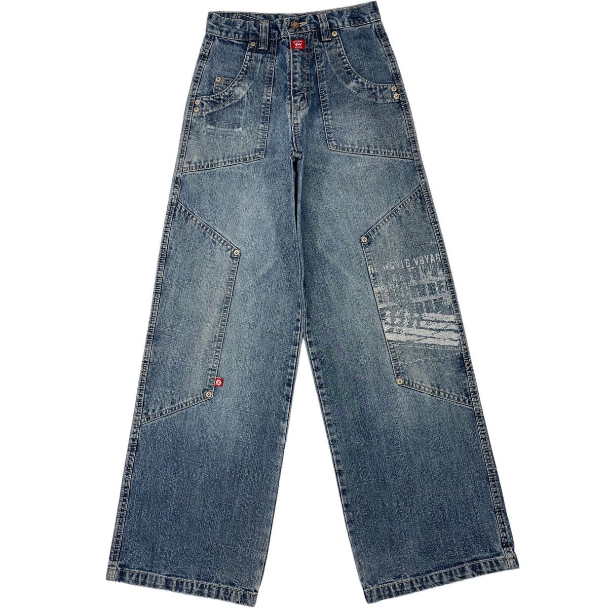 image of Vintage Y2K Double Knees Wide Skateboarding High Pants in Denim, Women's (Size 24)