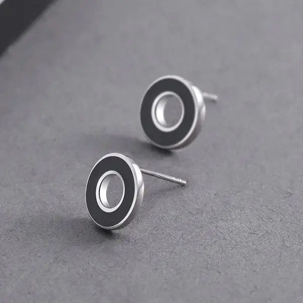 Jewelry × Other Black Round Circle Stud Earrings for Men Women,Punk Hip Hop Size ONE SIZE - 4 Thumbnail