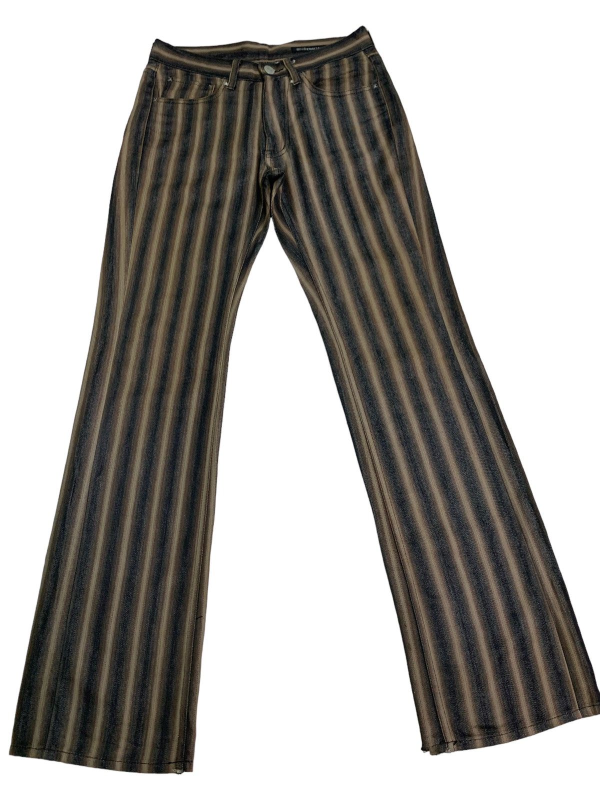 Japanese Brand 🔥Rare Vintage Wild Khakis Brown Stripes Flare Pants Size US 30 / EU 46 - 2 Thumbnail