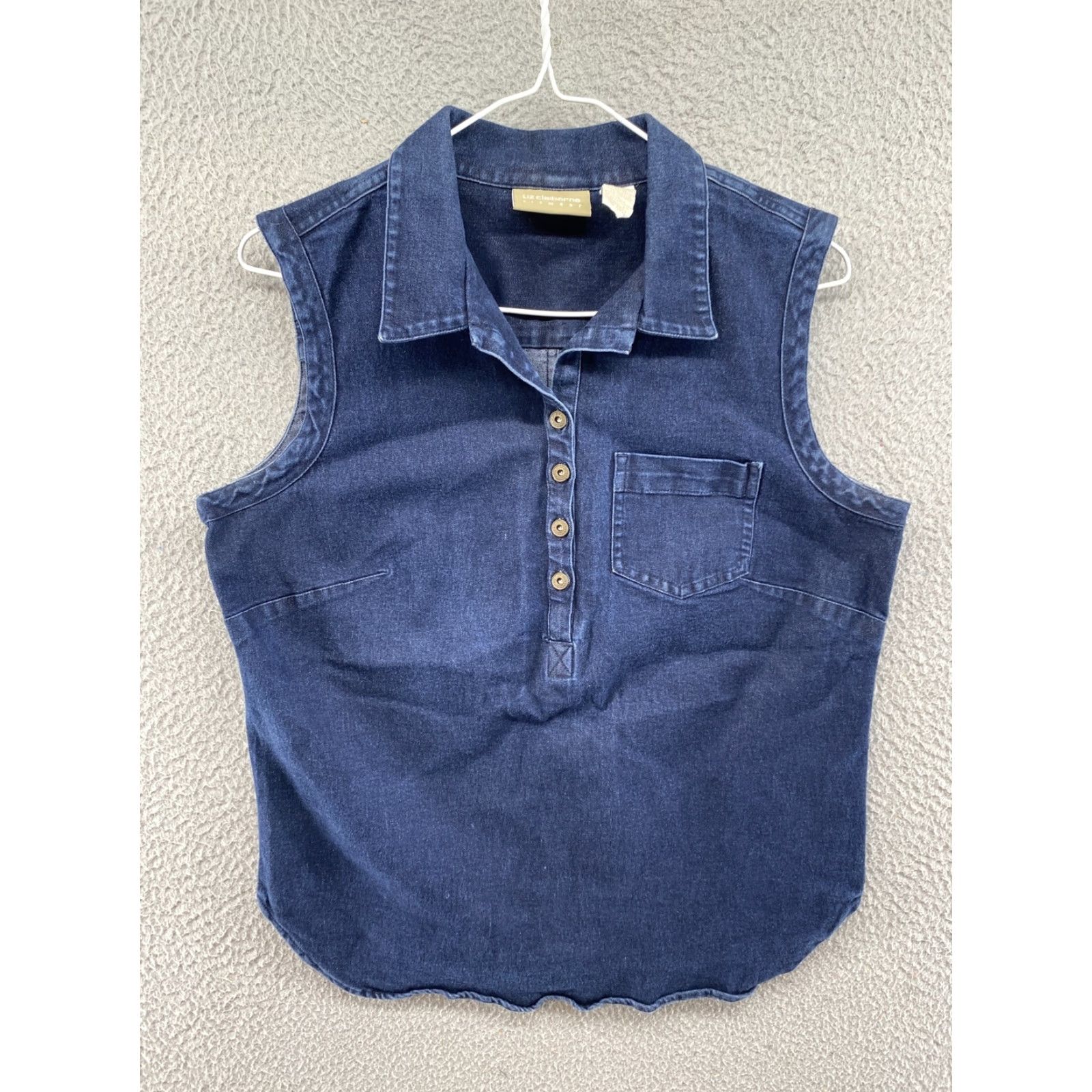 Liz Claiborne Liz Claiborne Liz Wear Dark Denim 1/4 Button Vest Women’s Size Large Jacket/Coat Short Sleeveless Blue 80s 90s American Mens Womens Girls Boys Size L / US 10 / IT 46 - 2 Thumbnail