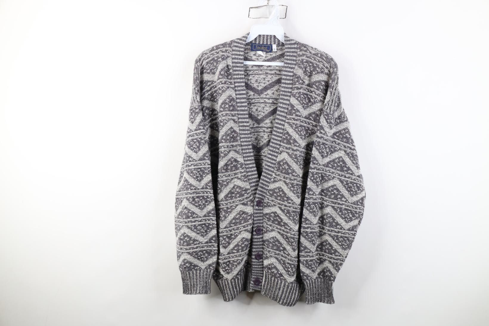Vintage Vintage 90s Streetwear Zig Zag Knit Cardigan Sweater USA Size US L / EU 52-54 / 3 - 1 Thumbnail