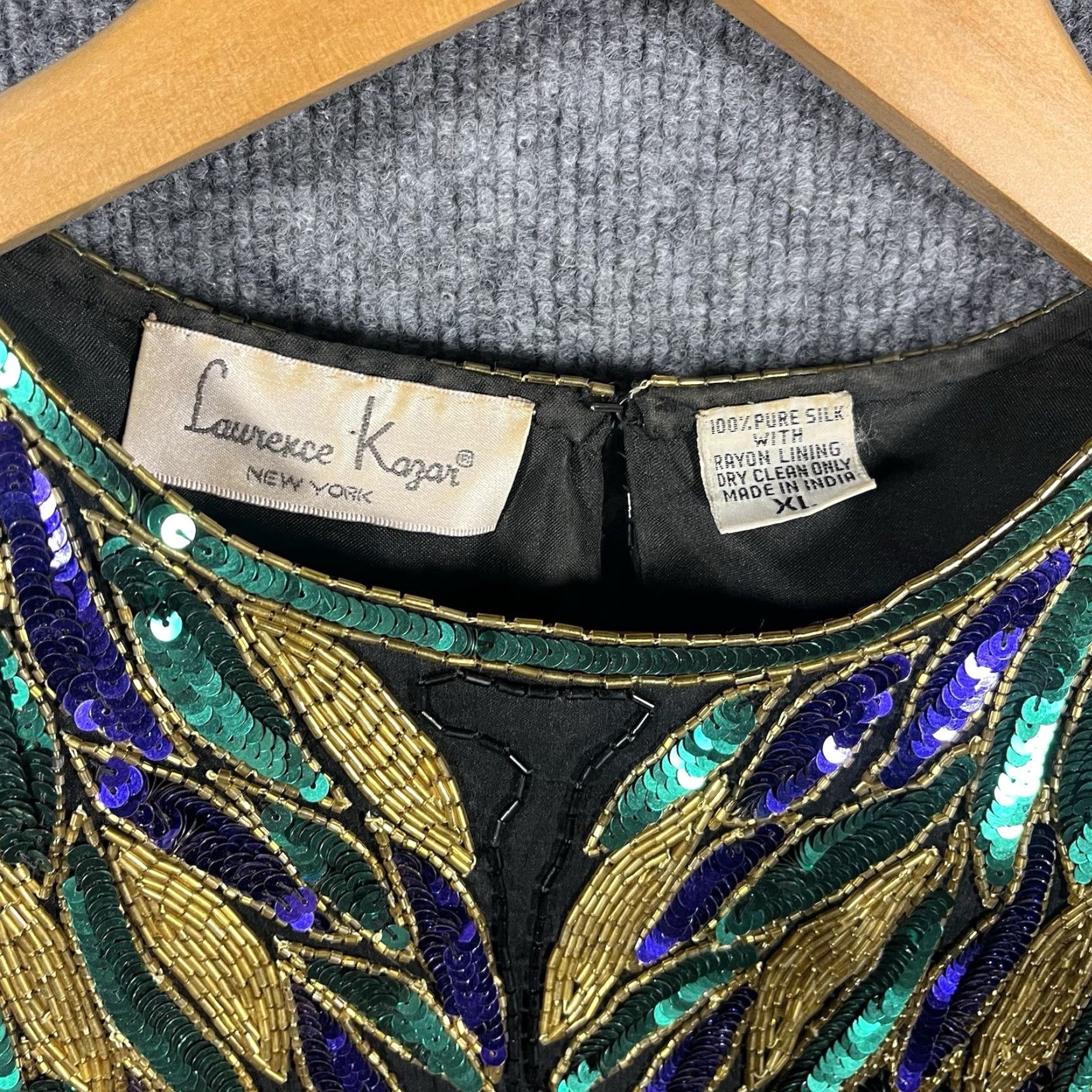 Vintage VINTAGE Laurence Kazar Beads & Sequins Silk Top Shirt XL Multi 1980s Eveningwear Womens Size XL / US 12-14 / IT 48-50 - 3 Thumbnail