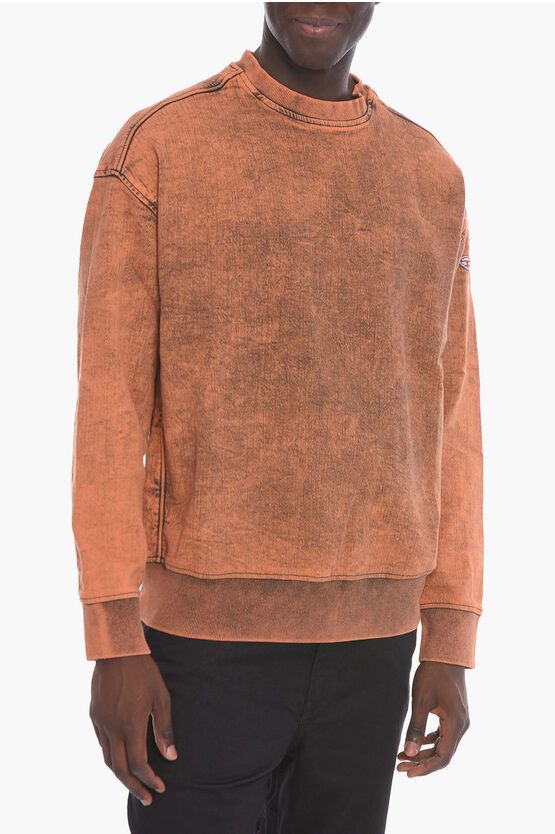 image of Diesel D-Krib Sweatshirt With Vintage Effect Denim in Orange, Men's (Size XS)