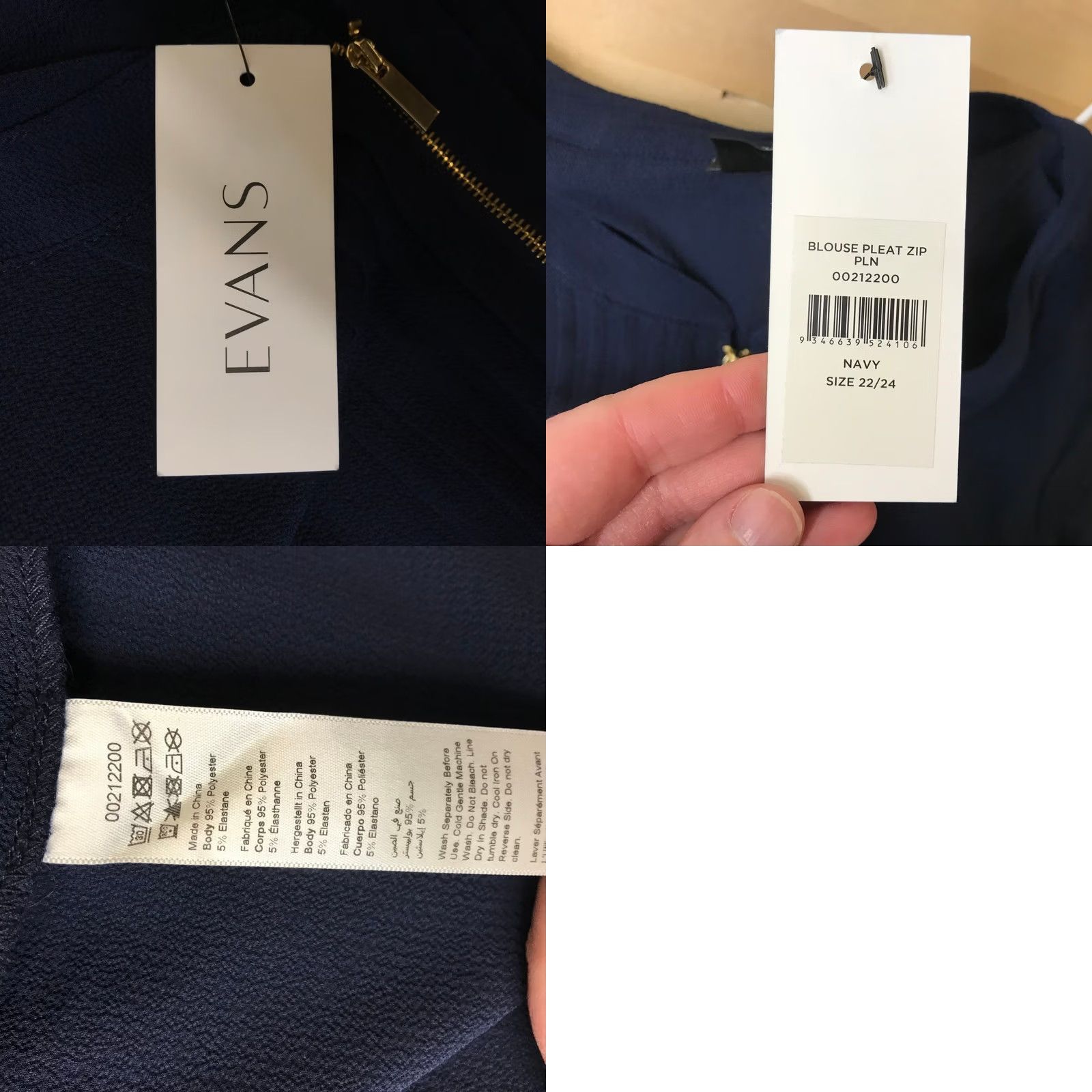 Vintage Evans Navy Blue Zipper Pleated Tunic Shirt Top Plus Size 22/24 Women Shirt Size 3XL / US 20-22 - 8 Thumbnail