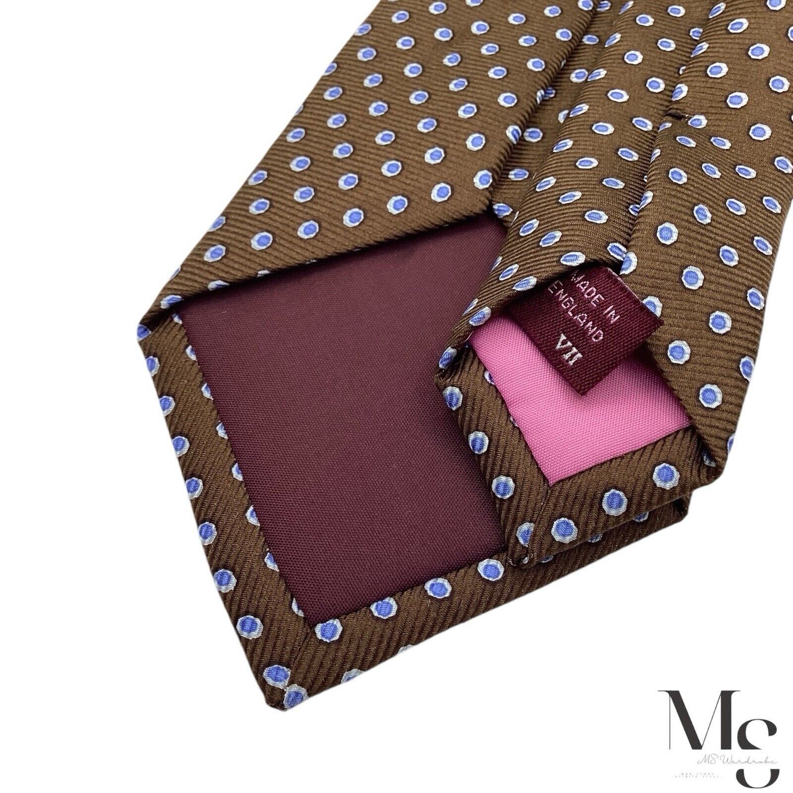 H By Hudson HARVIE & HUDSON Brown & Blue Geometric Silk Tie Made In Engl Size ONE SIZE - 5 Thumbnail