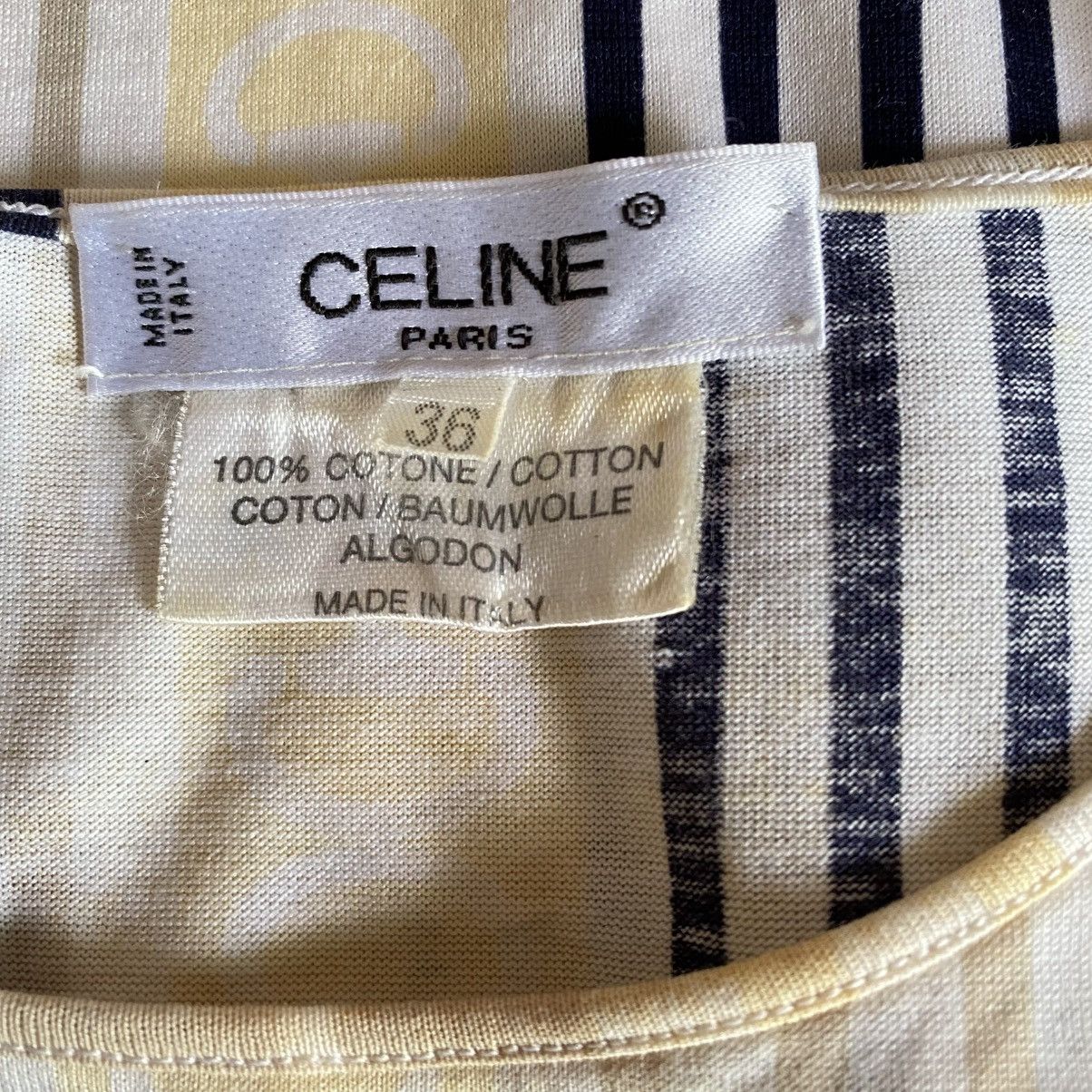 Celine CELINE Beige & Navy Chain Stripe Tee Size XS / US 0-2 / IT 36-38 - 6 Thumbnail