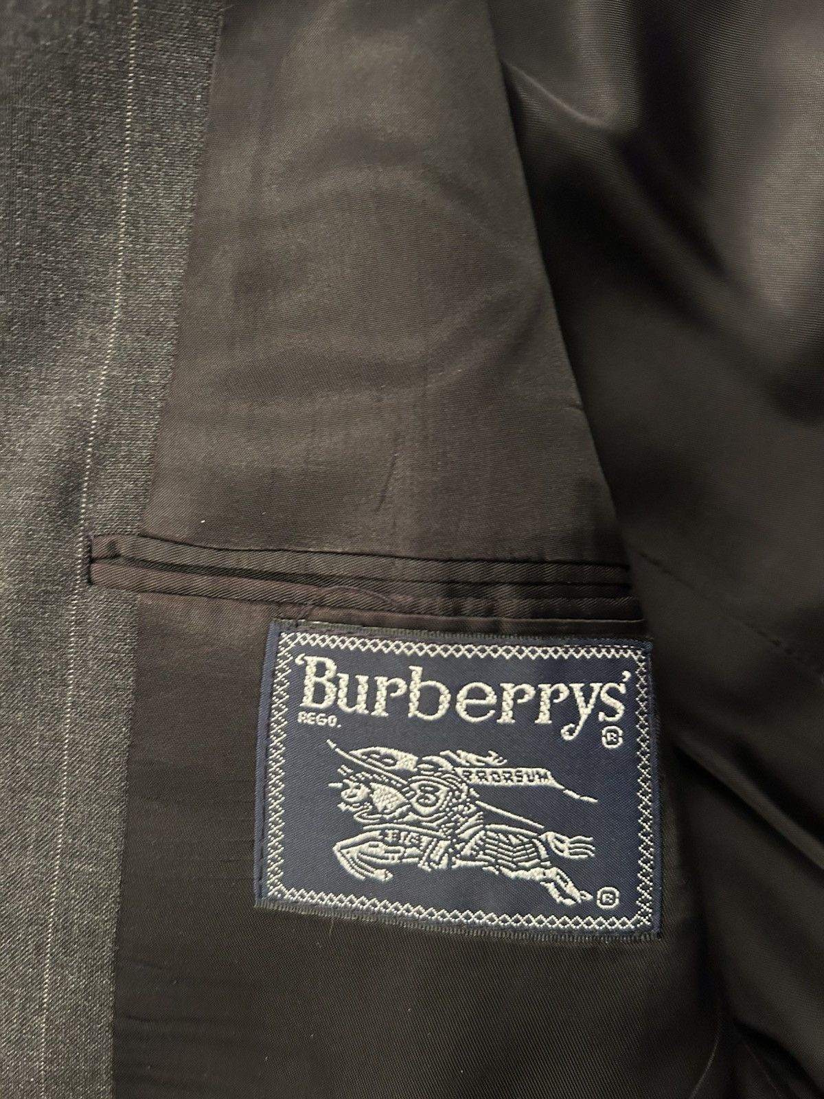 Burberry Burberrys Charcoal Gray Pinstripe 46R Suit Jacket 40x29 Size 46R - 8 Thumbnail