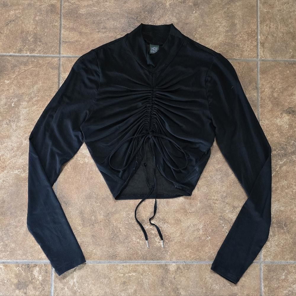 Designer Black Ruched Front WF Crop Long Sleeve Size S / US 4 / IT 40 - 1 Thumbnail
