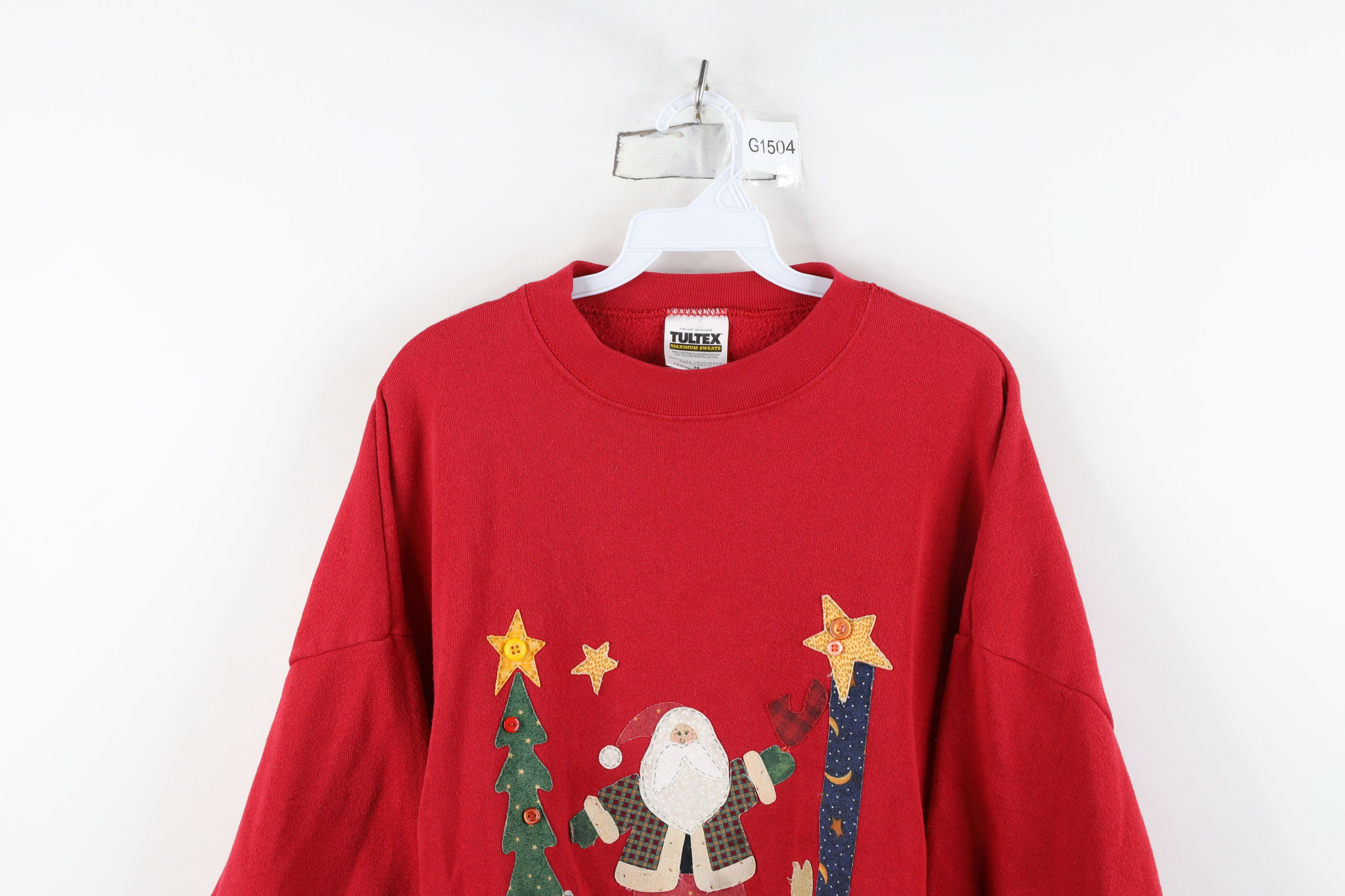 Vintage Vintage 90s Christmas Patchwork Claus Sweatshirt Red USA Size 3XL / US 20-22 - 2 Thumbnail