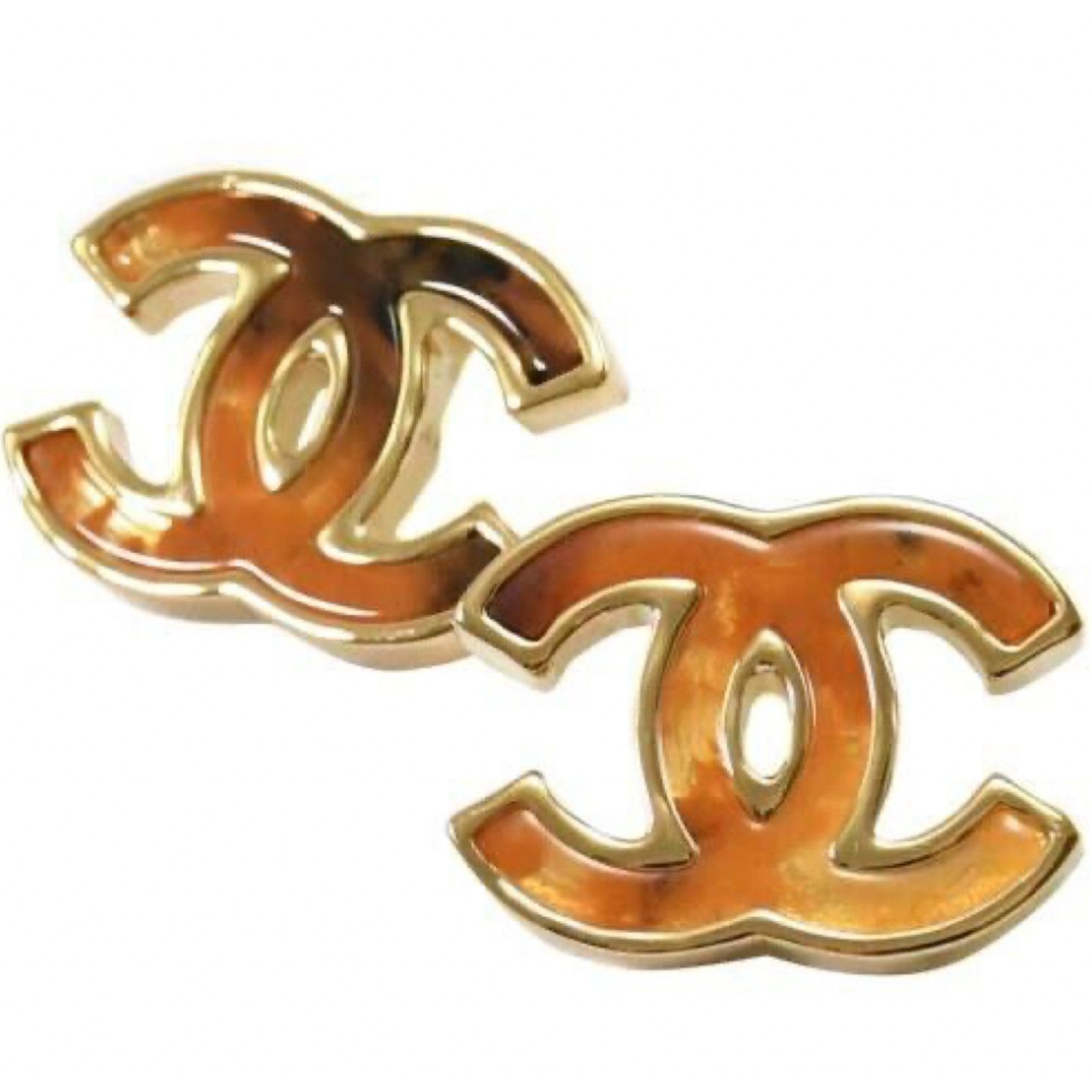 Chanel Chanel Gold Orange Red Interlocking Statement Stud Earrings Size ONE SIZE - 4 Thumbnail