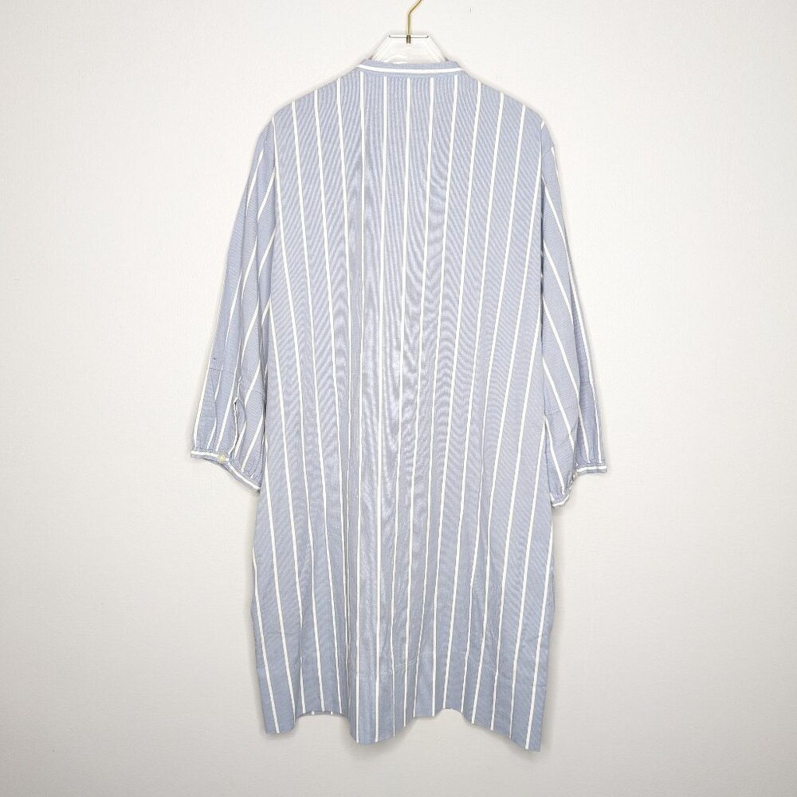 Everlane Everlane Blue White The Cotton Weave Collarless Shirtdress Size XL / US 12-14 / IT 48-50 - 2 Thumbnail