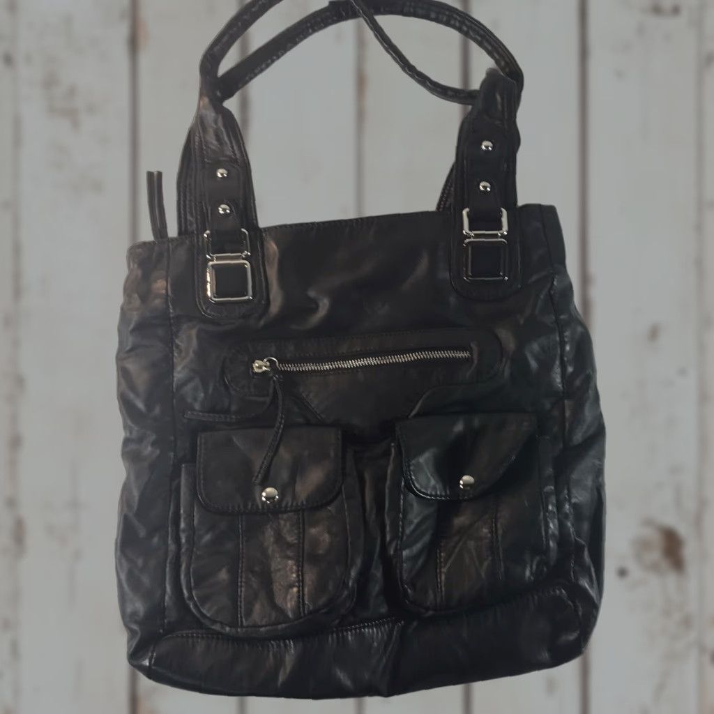 Vintage Bueno Women's Leather Shoulder Bag Large Black Casual Work Travel Pockets Dividers Size ONE SIZE - 1 Thumbnail