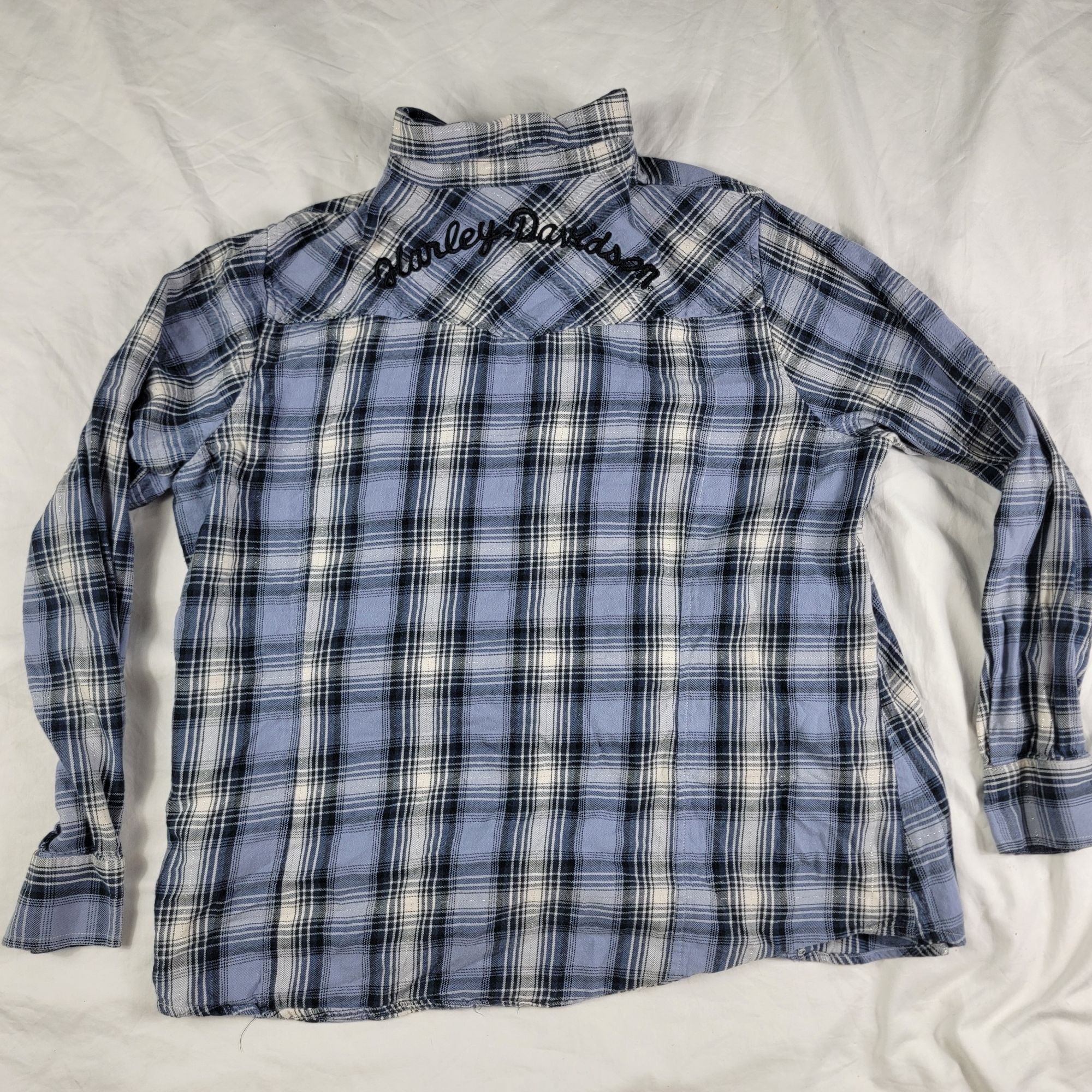 Harley Davidson Harley Davidson Womens 1W Blue Plaid Button Up Shirt Motorcy Size ONE SIZE - 2 Thumbnail