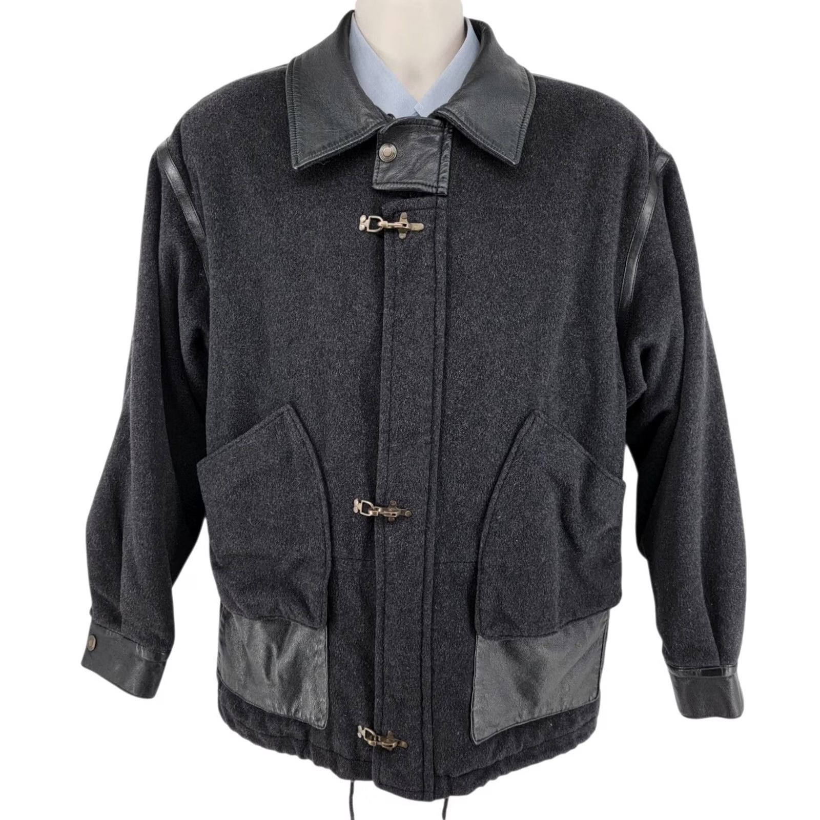 Vintage VINTAGE Jeno de Paris Coat Mens M Gray Wool Cashmere Leather Trim Bomber Jacket 90s Designer Canada Size US M / EU 48-50 / 2 - 2 Thumbnail