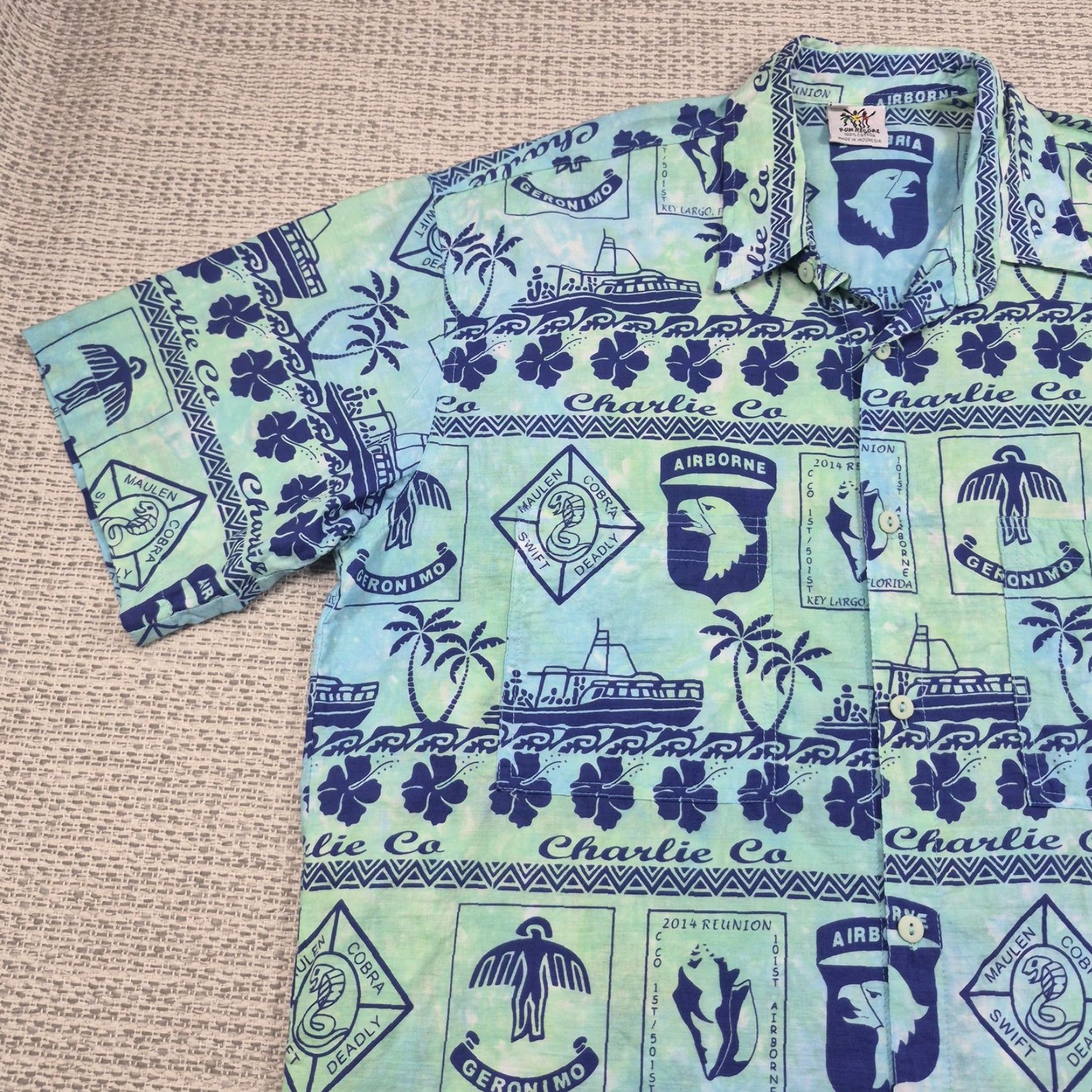 CO Rum Reggae Button Up Shirt Mens XL Hawaiian Aloha 80s 90s Beach Military Vintage Blue Cotton Short Sleeve Size US XL / EU 56 / 4 - 3 Thumbnail