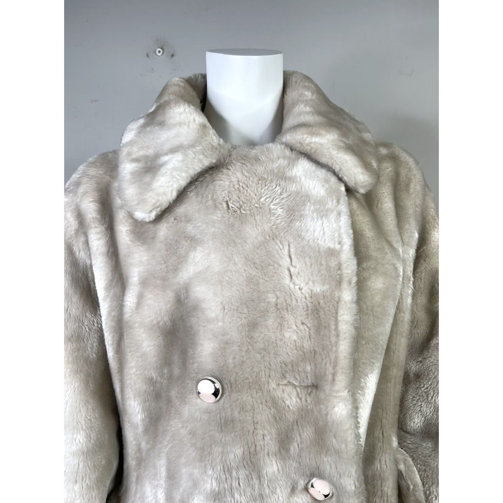 VINTAGE Borgana Faux Fur Jacket Coat Large Brown Mid-Length Womens 1950s Winter