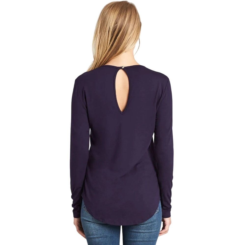 Other Knit Top Purple Long Sleeve Rounded Hem Keyhole Front Back Size M / US 6-8 / IT 42-44 - 5 Thumbnail