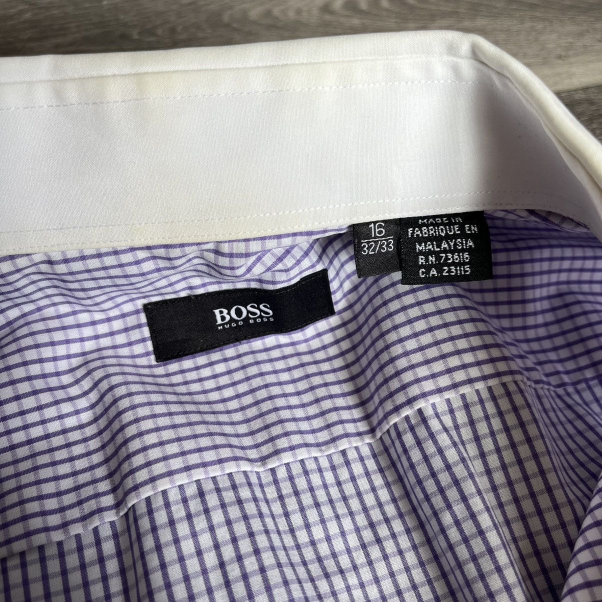 Designer × Hugo Boss × Vintage Vintage Hugo Boss Check Purple/White Button Up Dress Shirt Size US XL / EU 56 / 4 - 7 Thumbnail