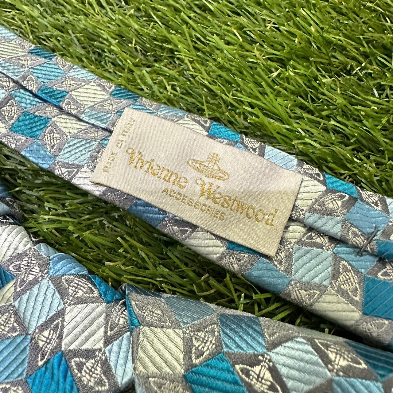 Vivienne Westwood Vivienne Westwood Silk Tie Blue Geometric Orb Italy Size ONE SIZE - 3 Thumbnail
