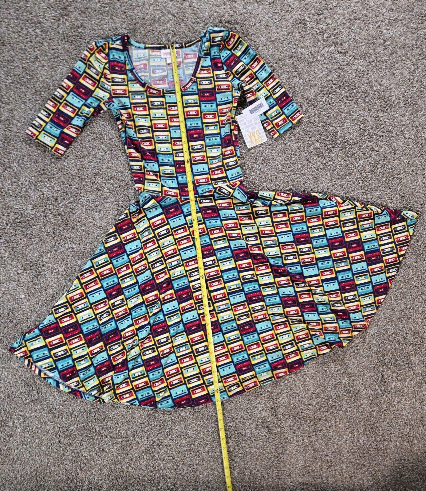 Designer New LulaRoe Nicole Dress Size XXS Fit Flare CASSETTE TAPE Size XXS / US 00 / IT 34 - 3 Thumbnail