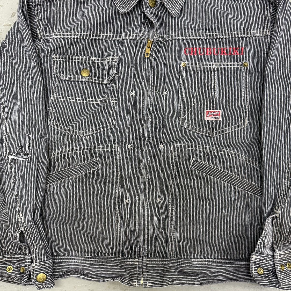 Japanese Brand 🔥Vintage Dogman Hickory Stripe Distressed Denim Work Jacket Size US L / EU 52-54 / 3 - 2 Thumbnail