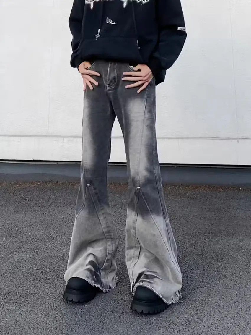 Designer × Japanese Brand Gray faded washed baggy flared jeans Size US 32 / EU 48 - 2 Thumbnail